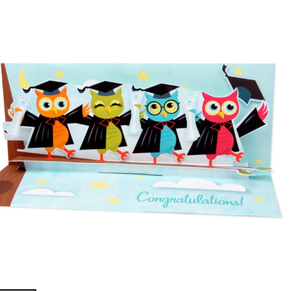 Panoramic GRADUATION Pop-Up Greeting Card  OWL KICK LINE